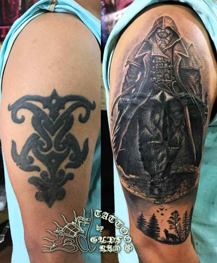 Warrior tattoo, coverup tattoo by tattoo artist gupt ram